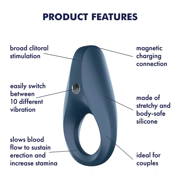 Satisfyer - inel pentru penis vibrator rezistent la apă - albastru