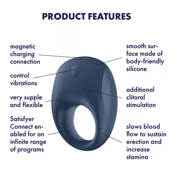 Satisfyer Strong One - inel penian cu vibrații inteligente - albastru