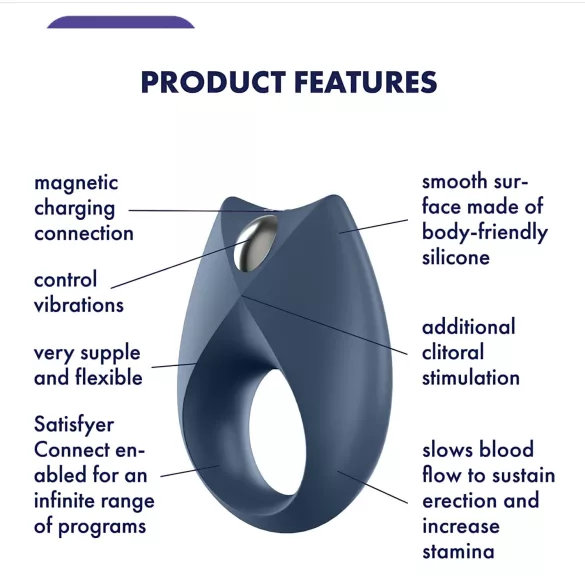 Satisfyer Royal One - Inel pentru penis cu vibrații controlat prin aplicație, pentru bărbați (albastru)