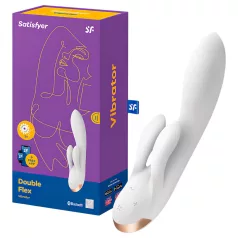   Satisfyer Double Flex - vibrator cu braț pentru clitoris controlat prin aplicație (alb)