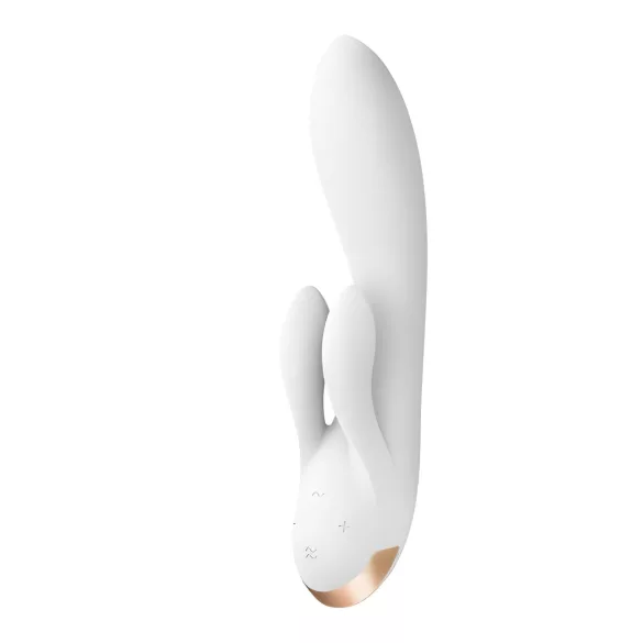 Satisfyer Double Flex - vibrator cu braț pentru clitoris controlat prin aplicație (alb)