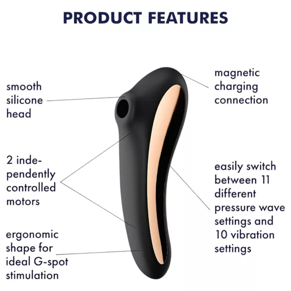 Satisfyer Dual Kiss - vibrator pentru vagin și clitoris - reîncărcabil - negru