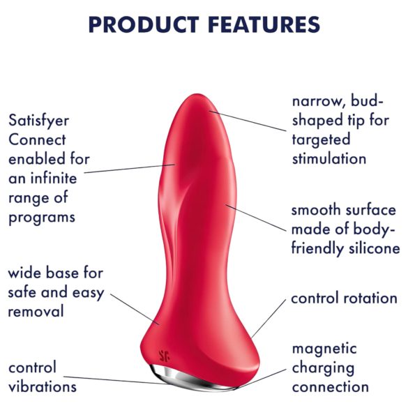 Satisfyer - dop anal rotativ cu bile - silicon roșu