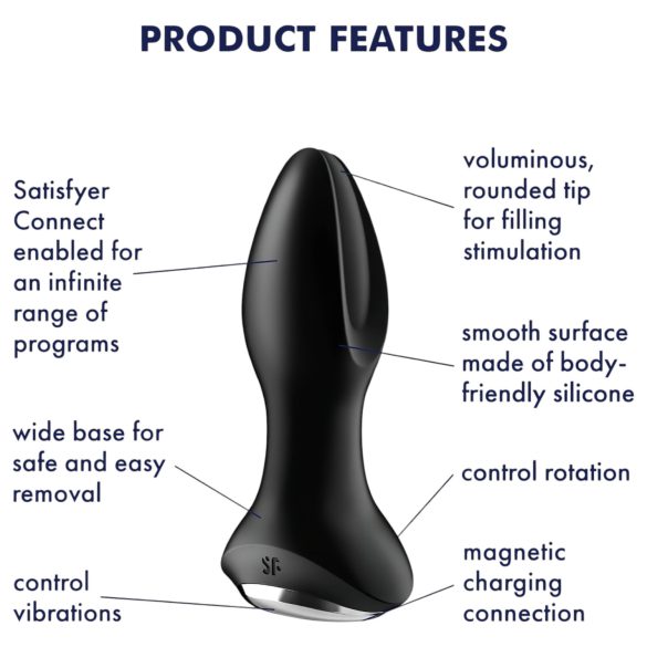 Satisfyer - Dop anal rotativ cu mărgele - vibrator negru