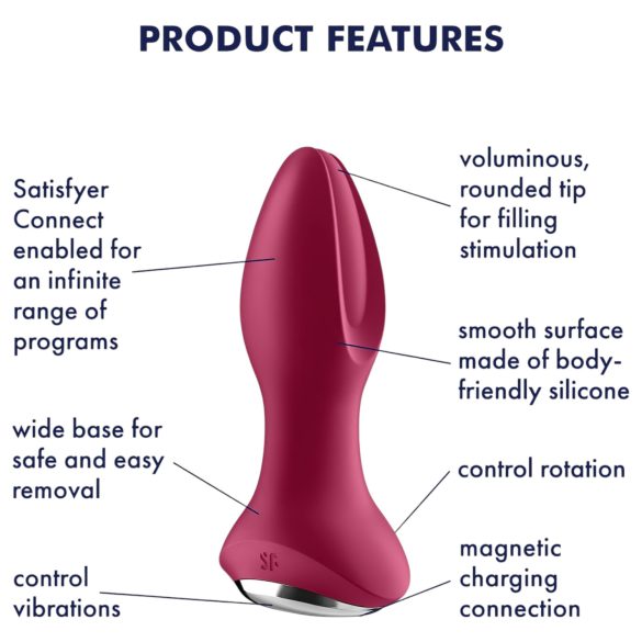 Satisfyer - dop anal cu vibrații și bile, reîncărcabil - silicon roșu