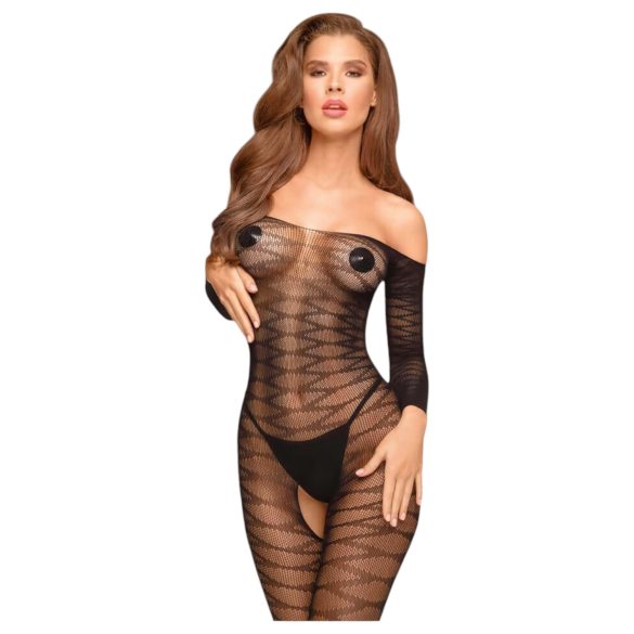 Penthouse - Catsuit sexy cu model zig-zag - dantelă neagră - XL