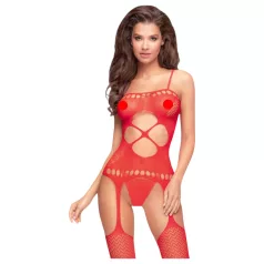   Penthouse - set sexy din plasă neagră cu deschidere, model ondulat - roșu - XL