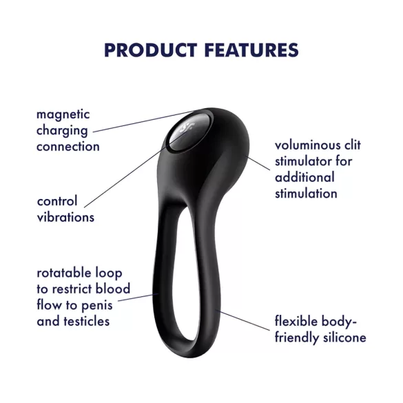 Satisfyer Majestic Duo - inel pentru penis, reîncărcabil, impermeabil, negru