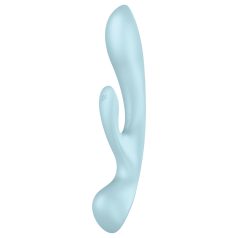   Satisfyer Triple Oh - vibrator cu braț pentru clitoris, albastru, reîncărcabil
