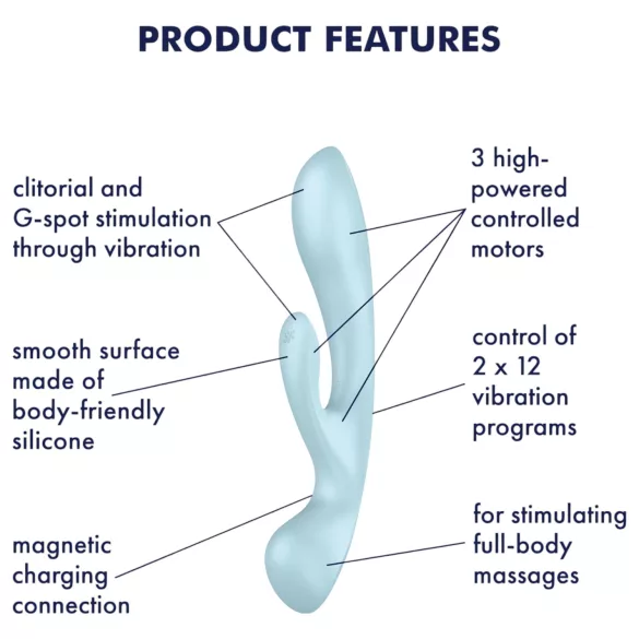 Satisfyer Triple Oh - vibrator cu acumulator, cu braț pentru clitoris (albastru)