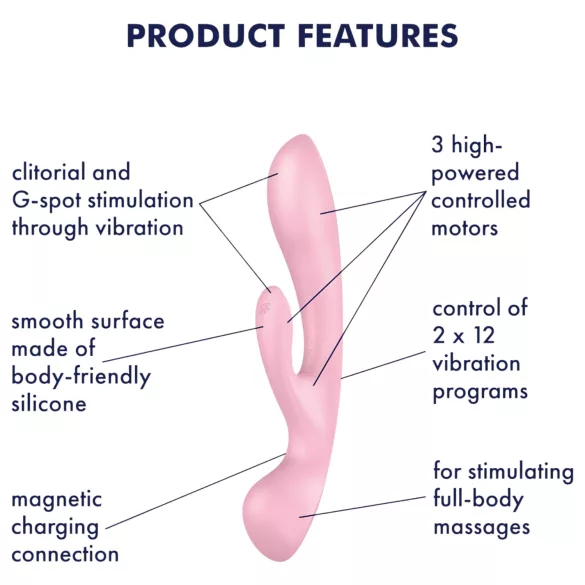 Satisfyer Triple Oh - vibrator cu braț pentru clitoris, reîncărcabil, roz