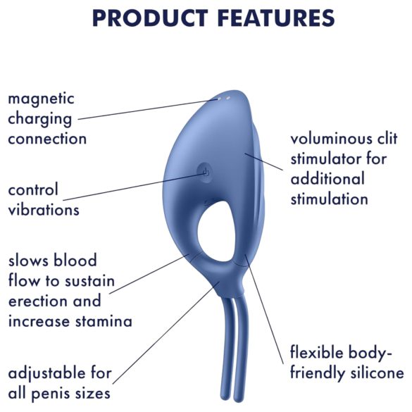 Satisfyer Swordsman - inel pentru penis cu vibrații, reîncărcabil, albastru