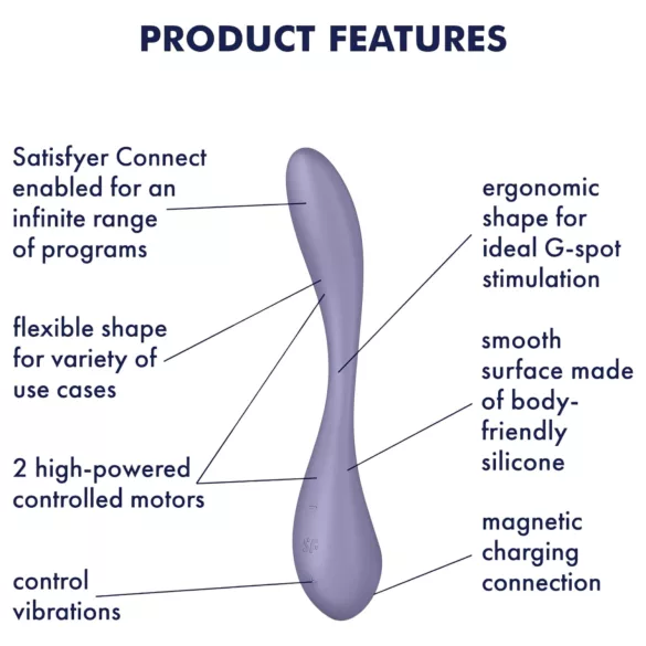 Satisfyer G-spot Flex 5 - vibrator pentru punctul G controlat prin aplicație (mov)