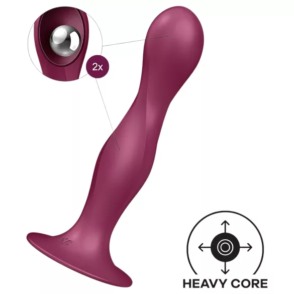 Satisfyer Double Ball-R - dildo cu ventuză și greutăți - roșu