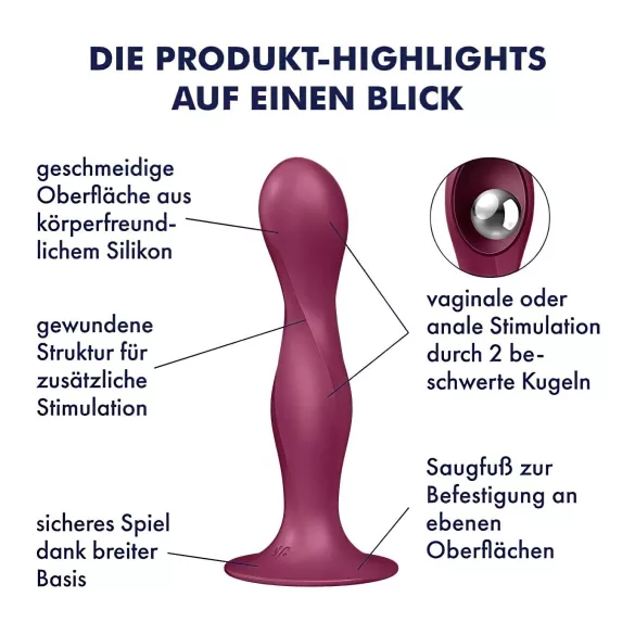 Satisfyer Double Ball-R - dildo cu ventuză și greutăți - roșu