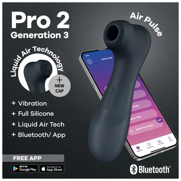 Satisfyer Pro2 Gen3 - Stimulator clitoridian cu unde de aer controlat prin aplicație (gri închis)