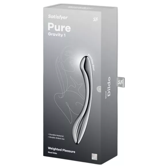 Satisfyer Pure Gravity 1 - dildo metalic cu striații - oțel inoxidabil argintiu