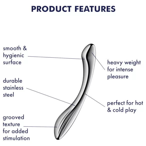 Satisfyer Pure Gravity 1 - dildo metalic cu striații - oțel inoxidabil argintiu