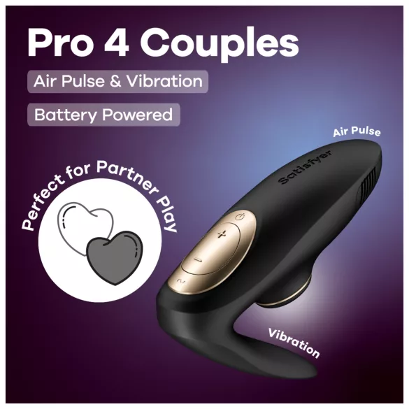 Satisfyer Pro 4 Couples - vibrator pentru cuplu cu unde de aer - negru