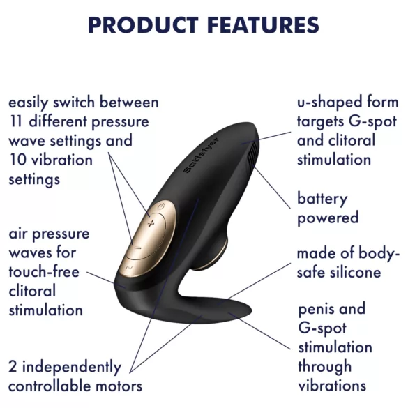 Satisfyer Pro 4 Couples - vibrator pentru cuplu cu unde de aer - negru