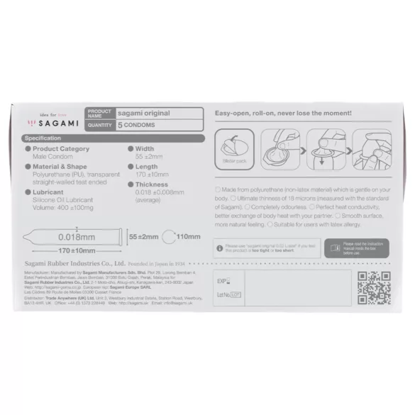 Sagami Original 0.01 - prezervative ultra subțiri - 55mm - set 5 bucăți