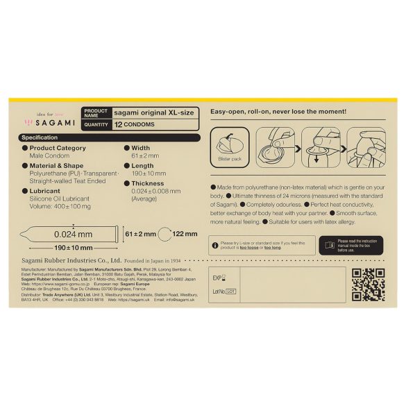 Sagami Original 0.02 XL - prezervative - extra subțire - 61mm (12 bucăți)
