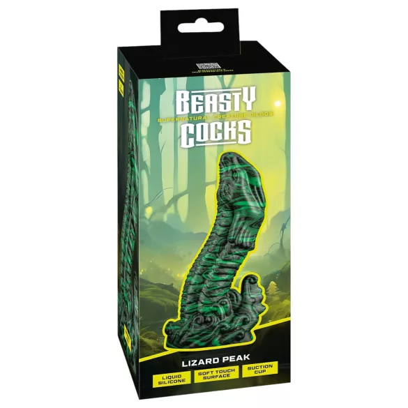 Beasty Cocks - dildo penis șopârlă - silicon verde-negru