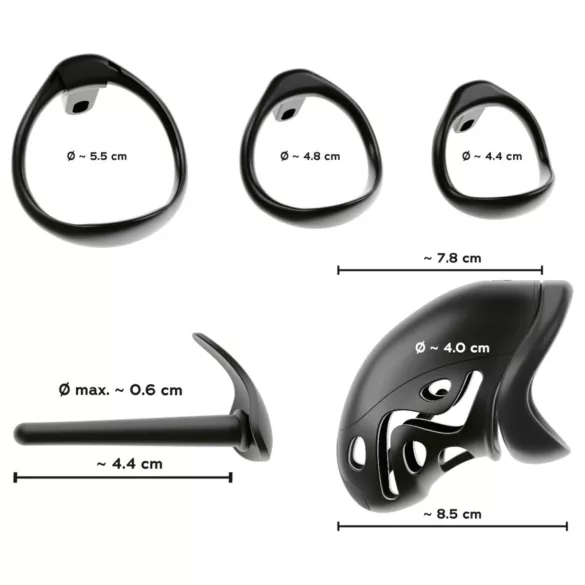 You2Toys - cușcă pentru penis cu dop uretral - negru