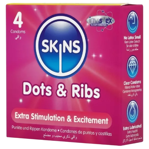 Skins - prezervative texturate cu dungi și puncte - 4 bucăți