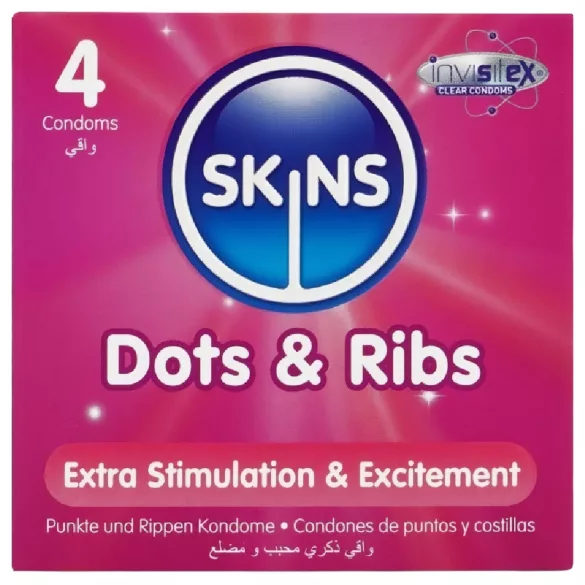 Skins - prezervative texturate cu dungi și puncte - 4 bucăți