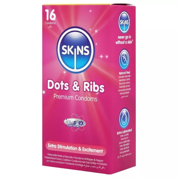Skins - prezervative texturate cu striații și puncte - 16 bucăți