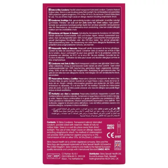 Skins - prezervative texturate cu striații și puncte - 16 bucăți