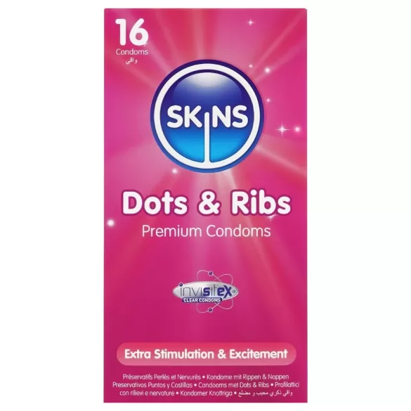 Skins - prezervative texturate cu striații și puncte - 16 bucăți