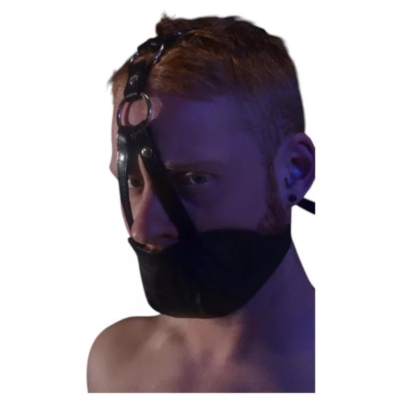 Rouge - mască din piele naturală cu muștiuc - negru