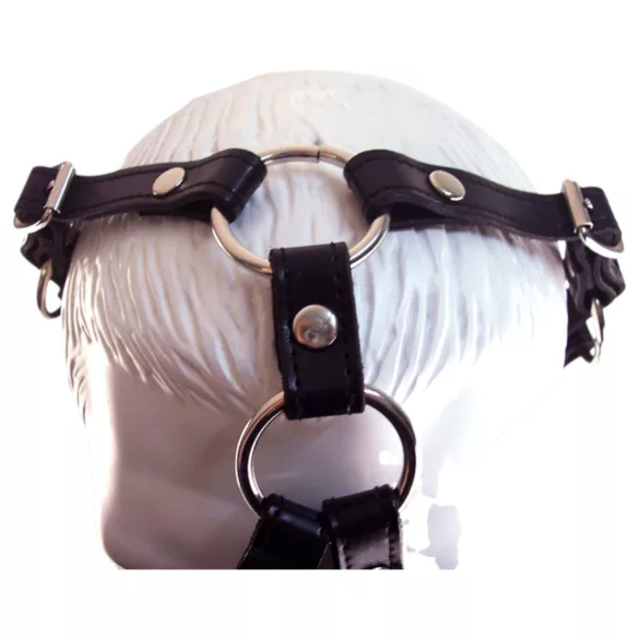 Rouge - mască din piele naturală cu muștiuc - negru