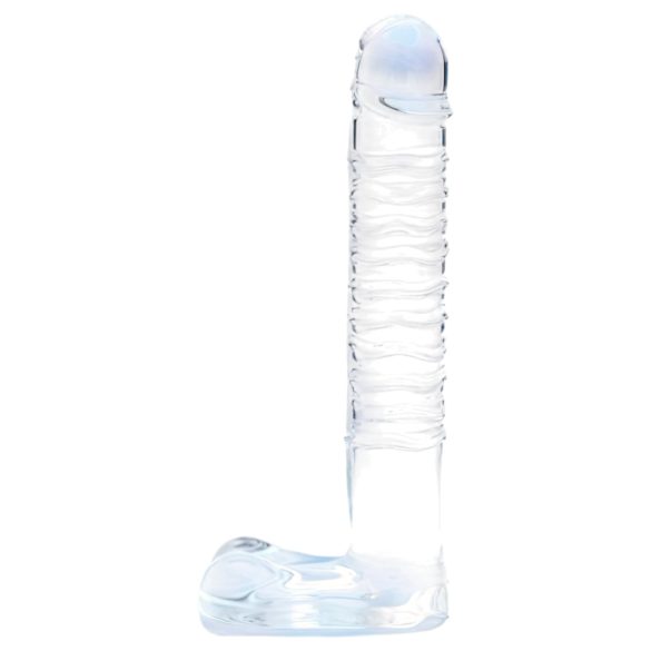 Clarity - dildo din sticlă cu testicule - transparent