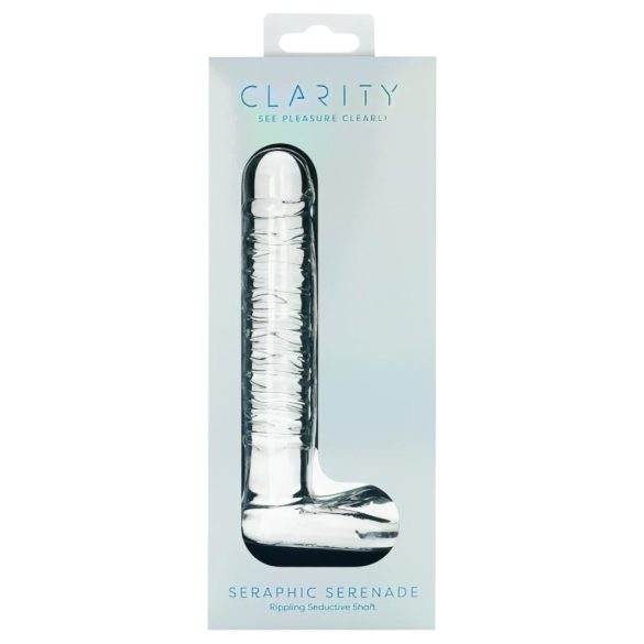 Clarity - dildo din sticlă cu testicule - transparent