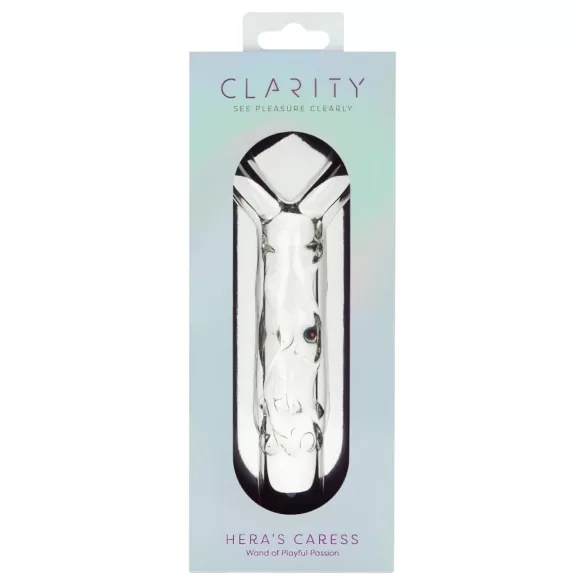 Clarity - dildo din sticlă cu mâner inimă - transparent