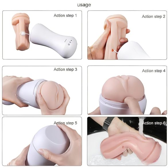 Lonely Happy - masturbator realist cu vibrații și sunete - silicon alb-natur