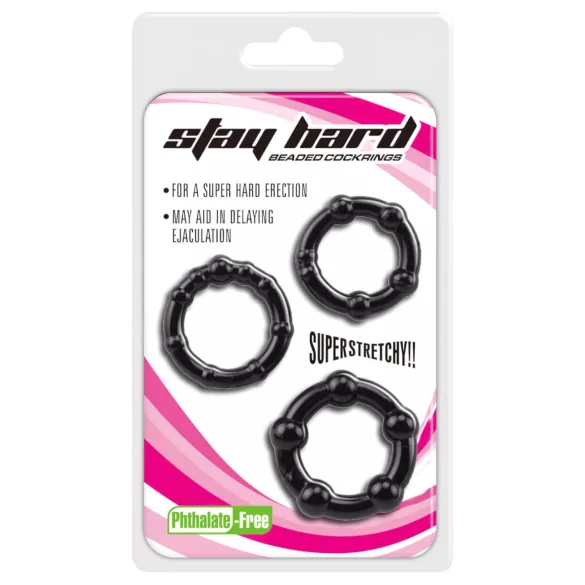 Lonely Stay Hard - set inele pentru penis - silicon negru - 3 piese