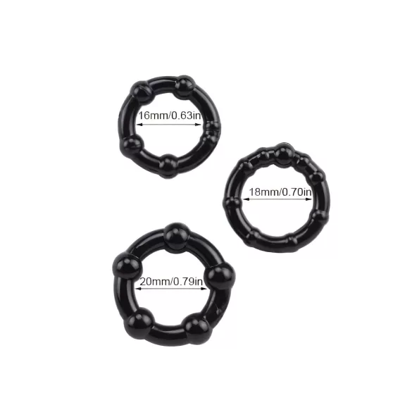 Lonely Stay Hard - set inele pentru penis - silicon negru - 3 piese