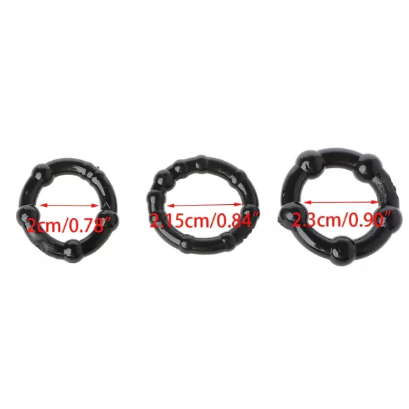 Lonely Stay Hard - set inele pentru penis - silicon negru - 3 piese
