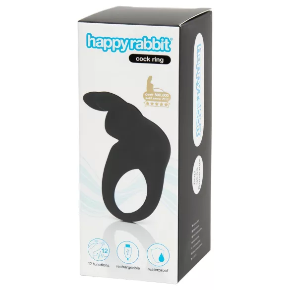 Happyrabbit - inel pentru penis cu vibrații, reîncărcabil - negru