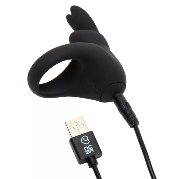 Happyrabbit - inel pentru penis cu vibrații, reîncărcabil - negru