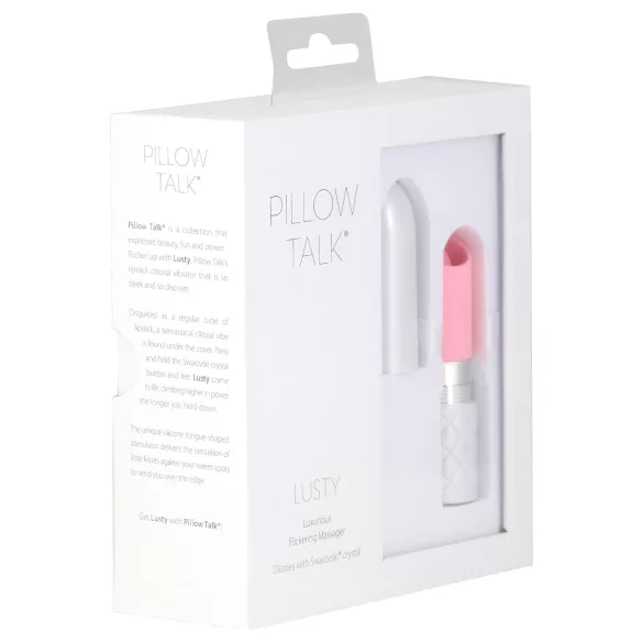 Pillow Talk Lusty - vibrator tip baghetă cu limbă, pe acumulator (alb-roz)