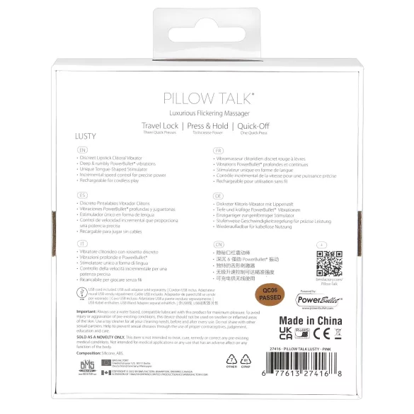 Pillow Talk Lusty - vibrator tip baghetă cu limbă, pe acumulator (alb-roz)