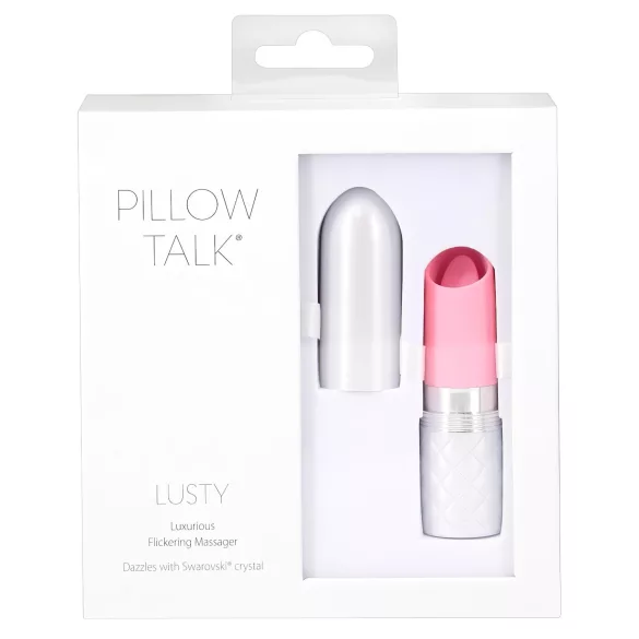 Pillow Talk Lusty - vibrator tip baghetă cu limbă, pe acumulator (alb-roz)