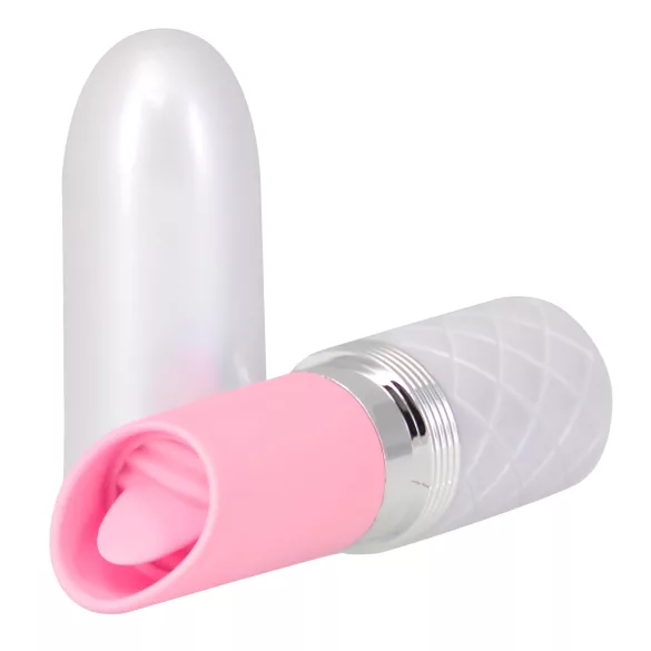 Pillow Talk Lusty - vibrator tip baghetă cu limbă, pe acumulator (alb-roz)