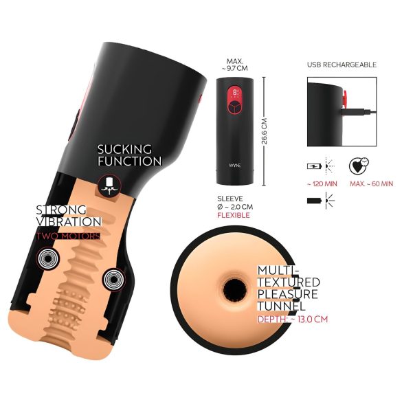 WYNE 07 - masturbator automat cu vibrații și sucțiune - negru