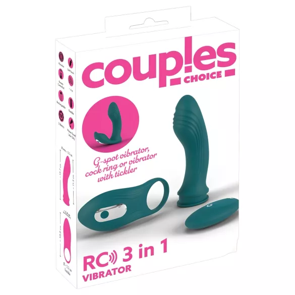 Couples Choice - vibrator 3 în 1 pentru cupluri - multifuncțional turcoaz